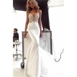 Classic Spaghetti Straps Backless Appliques Mermaid Wedding Dress