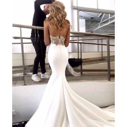 Classic Spaghetti Straps Backless Appliques Mermaid Wedding Dress