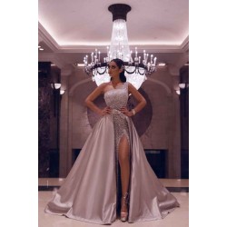 One Shoulder Beadings Split Prom Dress Overskirt On Sale