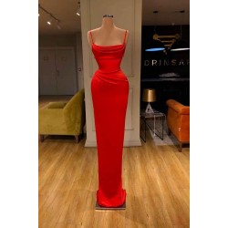 Spaghetti starp Front-ruffle Orange Sheath Prom Dress