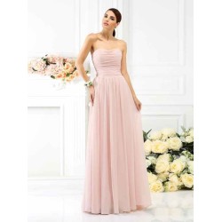 Charming Strapless Pleats Sleeveless Long Chiffon Bridesmaid Dresses