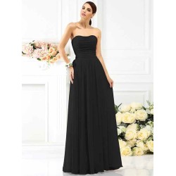 Charming Strapless Pleats Sleeveless Long Chiffon Bridesmaid Dresses